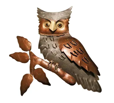 Produktbild von Wanddeko Eule Uhu Vogel Metall Deko Hänger Bild Tier Figur Wandbild Skulptur