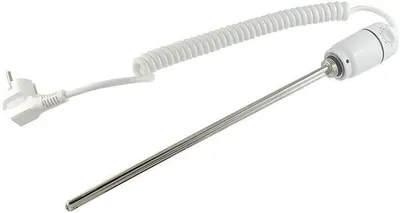A white electric heating element with a coiled cord and plug, designed for radiators.