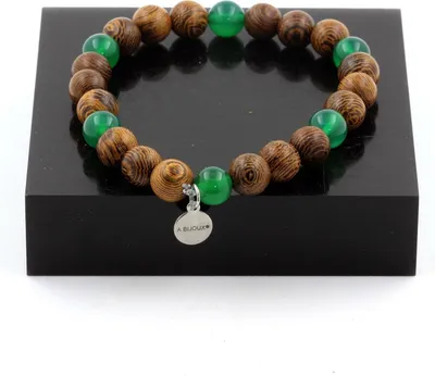 Immagine prodotto di Bracciale Perle di agata verde + legno 8 mm