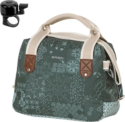Immagine prodotto di Basil Bohème City Bag - Borsa da manubrio per bicicletta borsa laterale -8 litri verde incl. campanello per bicicletta
