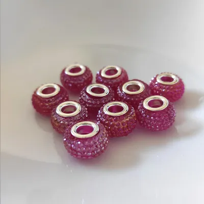 Produktbild von Großloch Spacer Charm Perlen Rondelle Bubble genoppt, 14 mm, 10 Stück, Pink