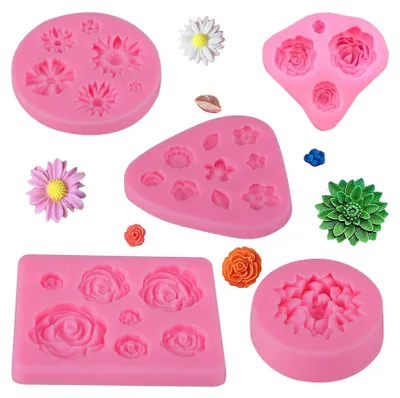 Silikonblütenformen 5 Stück – 3D-Rose, Fondant, Backen