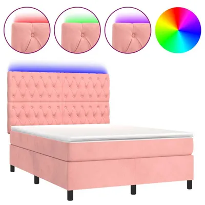 Produktbild von vidaXL Boxspringbett mit Matratze & LED Rosa 140x200 cm Samt