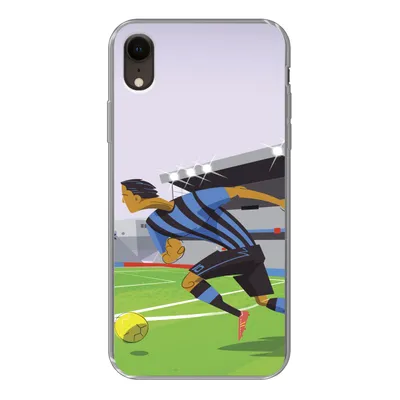 Produktbild von MuchoWow® Handyhülle Schutzhülle Hülle für iPhone XR Eine Illustration von Spielern, die in einem Stadion Fußball spielen - Junge - Mädchen - Kinder Silikon Softcase Handy Hülle - Schutzdeckel