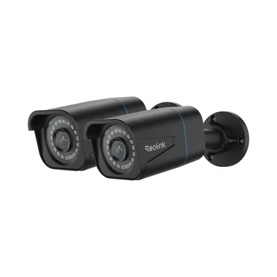 Two black security cameras are shown against a white background.