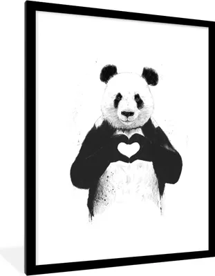 Produktbild von MuchoWow® Gerahmtes Poster Panda - Herz - Tiere - Liebe 60x80 cm - Poster mit Schwarzem Bilderrahmen Wandposter Rahmen Foto Bilder - Wohnzimmer - Dekorationen - Prämie