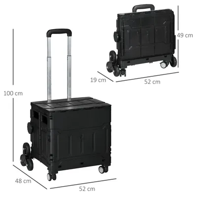 Image de Chariot de courses pliable HOMCOM avec poignée télescopique, capacité maximale de 80 kg