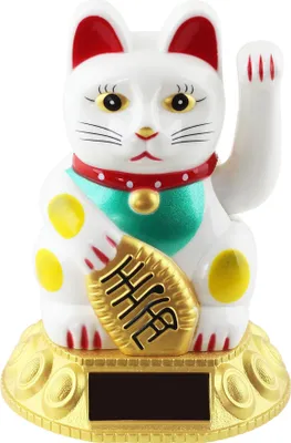 Produktbild von Glückskatze - Maneki-neko - Winkekatze Solar - runder Sockel - 10,5 cm - weiß