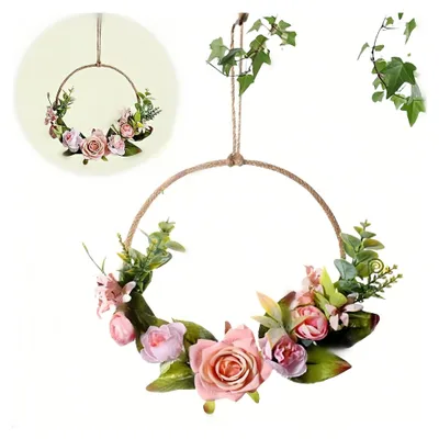 Produktbild von Metall Wandkranz mit künstlichen Blumen und Orchideen