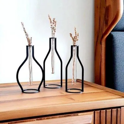 Produktbild von Famanu Set von 3 dekorativen Metallvasen | Reagenzglas | Muttertagsgeschenk | Valentinstag