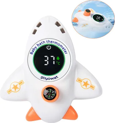Produktbild von Baby Badethermometer Flugzeug mit LED Display, Digitales Wasser- & Raumthermometer, Schwimmendes Badespielzeug