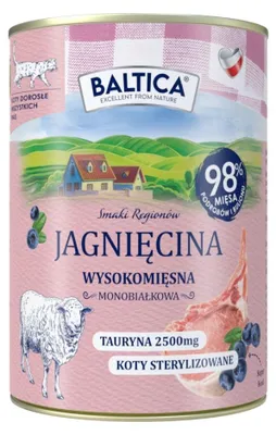 Imagen del producto de Baltica Smaki Regionów, Cordero, 400g. Alimento húmedo sin cereales para gatos esterilizados