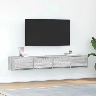 Image de Ensemble de 2 meubles de télévision modernes et minimalistes, avec espaces de rangement ouverts et fermés