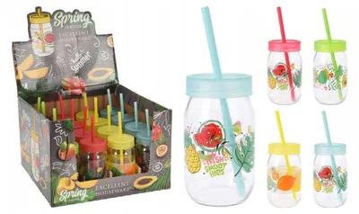 Produktbild von Glasbecher mit Deckel und Strohhalm 370 ml