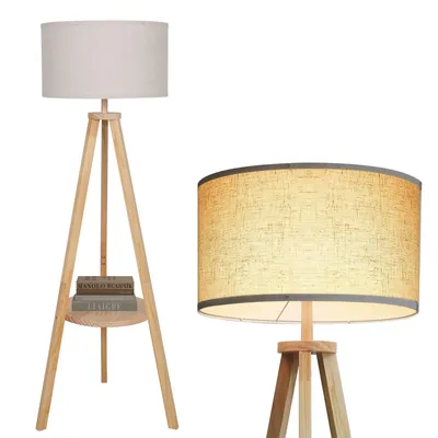Productafbeelding van Puluomis vloerlamp, staande lamp, vloerlamp, houten plank, met voetpedaal, E27 fitting, geschikt voor slaapkamer en woonkamer, beige