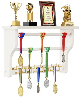 Image de Solidchoice - Présentoir pour médailles avec étagère à trophées - Bois blanc et métal