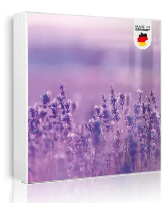 Produktbild von banjado Schlüsselkasten aus Metall, 30x30cm groß mit 32 Haken, als Magnettafel nutzbar, Korpus weiß, Anschlag links, Lavendelmeer [SKGW2 11483]