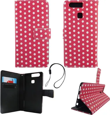 Produktbild von Handyhülle Tasche für Handy Huawei P9 Polka Dot Pink Weiss