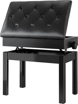 Image de Banc de piano - Banc pour piano - Tabouret de piano - Banc de piano réglable avec espace de rangement - Similicuir noir - 57x33x49-59 cm