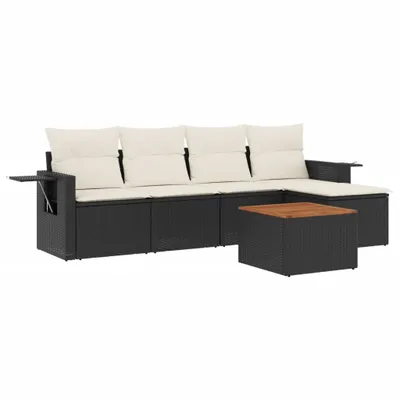 Produktbild von vidaXL 6-tlg. Garten-Sofagarnitur mit Kissen Schwarz Poly Rattan