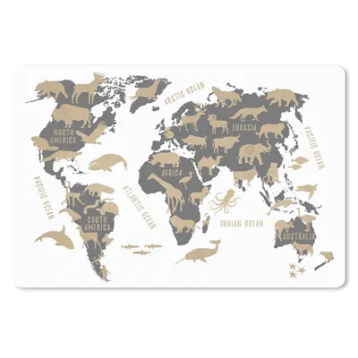 Produktbild von MuchoWow® Schreibtischunterlage Weltkarte - Grau - Tiere 60x40 cm - XXL Mauspad - Großes Mauspad