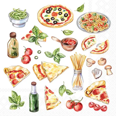 Produktbild von Servietten Papier 33x33cm 3-lagig Pizza & Pasta Italia Motiv 20 Stk.
