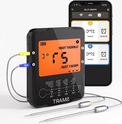 Obrázek produktu pro Bezdrátové Bluetooth teploměry na maso pro grilování a potraviny, dosah 100 m, ovládání přes aplikaci
