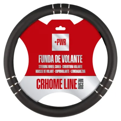 Productafbeelding van +PWR Autodelen: Stuurhoes, model Chromeline, zwart, universeel, geschikt voor stuurwielen