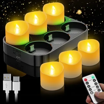 Image de Bougies LED rechargeables - Bougies électriques - Décoration d'ambiance - Avec télécommande - Lot de 6 - Lumière blanche chaude