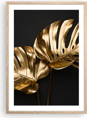 Produktbild von Gerahmtes Poster - Rahmen in heller Eiche - Golden Blätter Monster - 50x70 cm - Wand Bild - Wanddeko - Wandbilder - Kunstposter - Wandposter - Bilderrahmen - Bilder - Kunstdruck - P2NPA50x70-4735