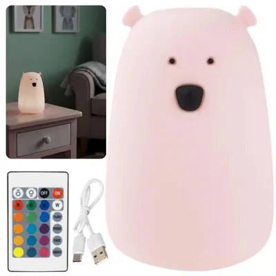 Produktbild von Mary's Silikon-LED-Nachtlicht Teddybär, große Einschlaflampe fürs Kinderzimmer mit Fernbedienung, USB-aufladbar, Warmweiß & RGB