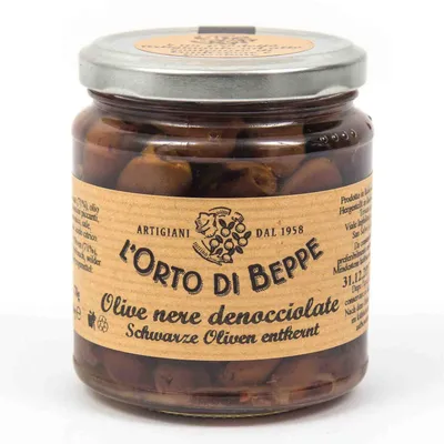 Obrázek produktu pro Černé olivy bez pecek, objem 314 ml - L'Orto di Beppe