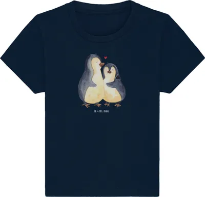 Produktbild von Mr. & Mrs. Panda  T-Shirt Pinguin umarmen 12. - 18. Monat - French Navy - Geschenk, Verlobung, Babyshirt, Umarmung Verliebt, Hochzeitstag, Hochzeitsgeschenk, Liebe