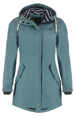Produktbild von Dry Fashion Damen Regenmantel Kiel - Frauen Regenjacke Damen Jacke mit verstellbarer Kapuze Lang Winddicht Wasserdicht in Petrol Größe 46