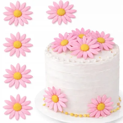 Produktbild von Rosa Margeriten aus Oblaten, 5,5 cm – essbare Dekoration für Torten und Kuchen, 5 Stück