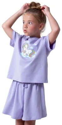 Immagine prodotto di Pigiama da bambina Unicorno, pantalone corto, maniche corte - lilla - 116