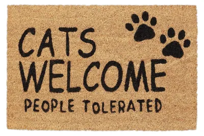 Image de Tapis d'entrée Relaxdays en coco, « Cats Welcome », 40 x 60 cm, tapis d'entrée pour l'intérieur et l'extérieur, paillasson antidérapant, naturel/noir