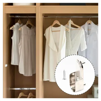 Produktbild von 8 Stück Halterungen für Kleiderstangen, Flanschhalter für Schränke, Metall-Oval-Halterungen mit 8 Schrauben für Kleiderschrank- und Gardinenstangen