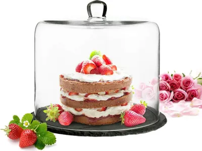 Produktbild von Glasglocke auf Schieferplatte 28x25cm Kuchenglocke Käseglocke Tortenplatte Haube