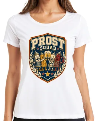 Obrázok produktu pre Prost Squad, , hrnček na pivo, veľký pohár, párty, kožené nohavice, tradičné šaty, dámske tričko, biela farba, veľkosť M