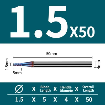 Obrázok produktu pre Fréza z tvrdokovu, 0,3 x 50 mm, 4 rezné hrany, určená na CNC obrábanie