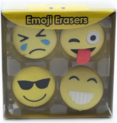 Produktbild von Emoji Radiergummi Set 4 Stück - Lustige Smiley Radierer für Schule, Büro & Kinder
