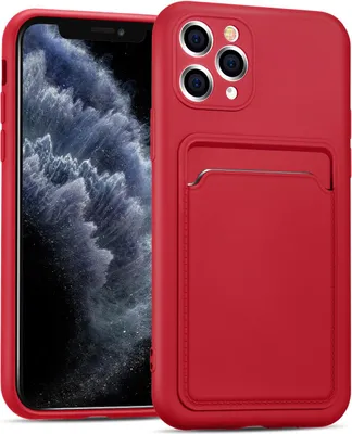 Produktbild von Handyhülle für Apple iPhone 11 Pro Hülle Silikon Schutzhülle mit Kartenfach Slim Wallet Case, Rot