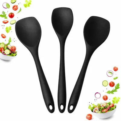 3er Set Silikon-Kochlöffel, antihaft, hitzebeständig, Schwarz