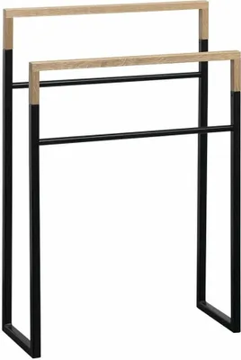 Image de Sapho Ska - Porte-serviettes sur pied, noir mat/chêne SKA308
