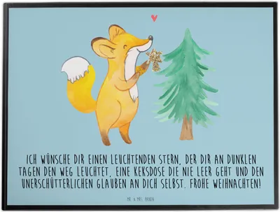 Produktbild von Mr. & Mrs. Panda Zeichenunterlage Fuchs  Weihnachtsbaum - Eisblau - Geschenk, tischmatte, Weihnachten, Schreibunterlage, schreibtischunterlage, Winter, Schlittschuh