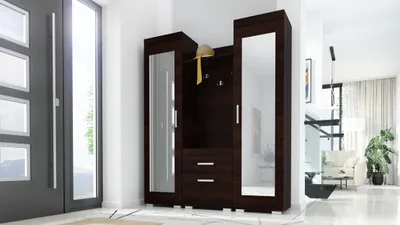 Produktbild von Garderobe LUX-XL, 2 Spiegel, Fächer, Kleiderhaken, Schublade, Schuhschrank - Wenge