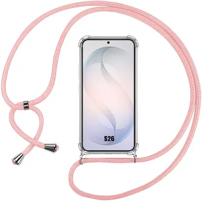 Image de Coque pour Samsung Galaxy S26, Protection Silicone Antichoc Transparente avec Cordon Rose