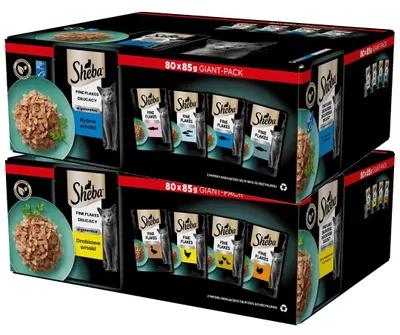 Zdjęcie produktu dla Sheba Fine Flakes Delicacy 160x85g Rybne i Drobiowe Smaki Mokra Karma Dla Dorosłych Kotów w Galaretce