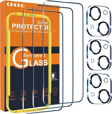 Produktbild von Panzer Schutz Glas iPhone 15 Plus 6,7 Zoll, 3 Stück, Kameraschutz, 9H Härte, Bläschenfrei